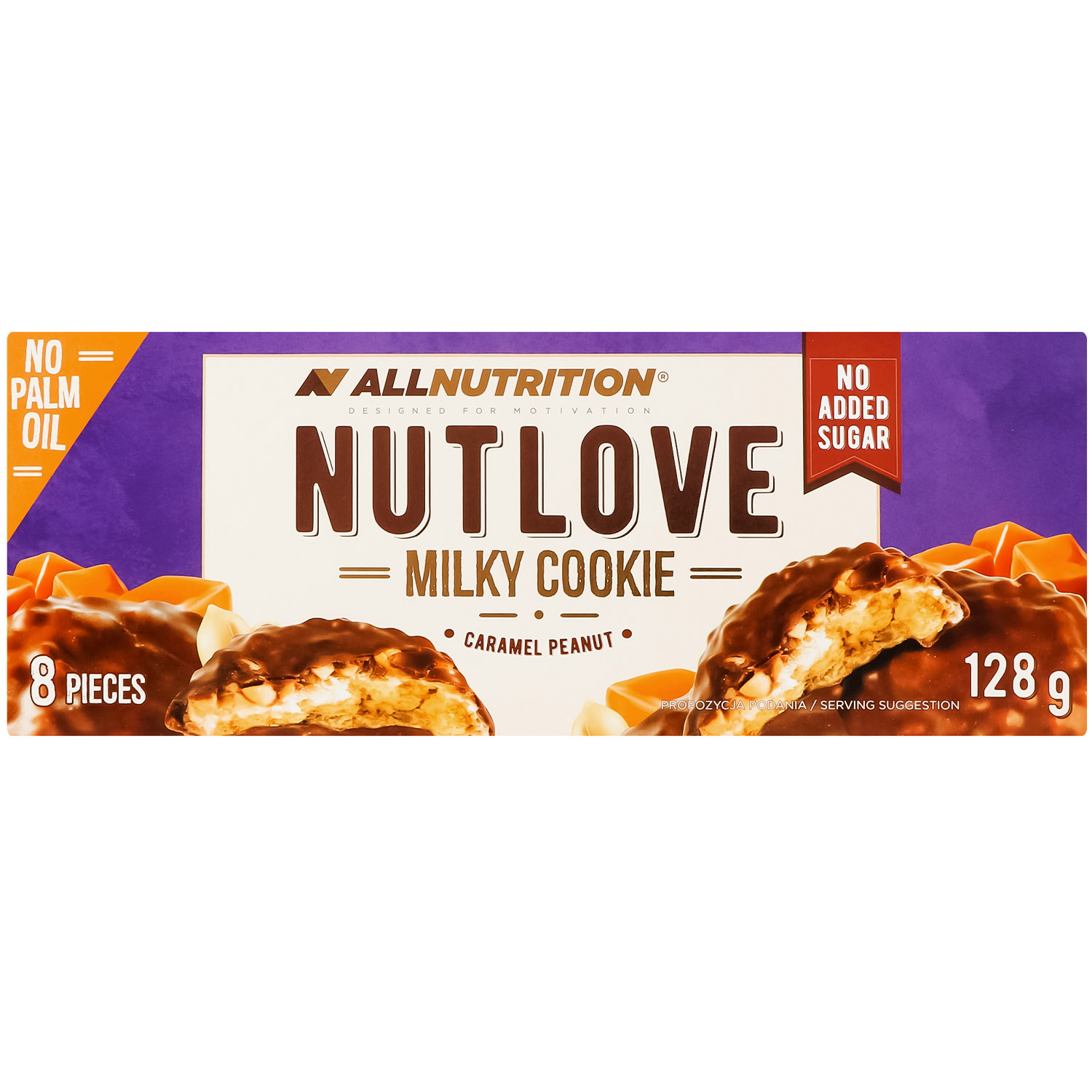 Печенье Allnutrition Nutlove Milky Cookie с карамелью и арахисом в молочном шоколаде 128 г (943249) - фото 1