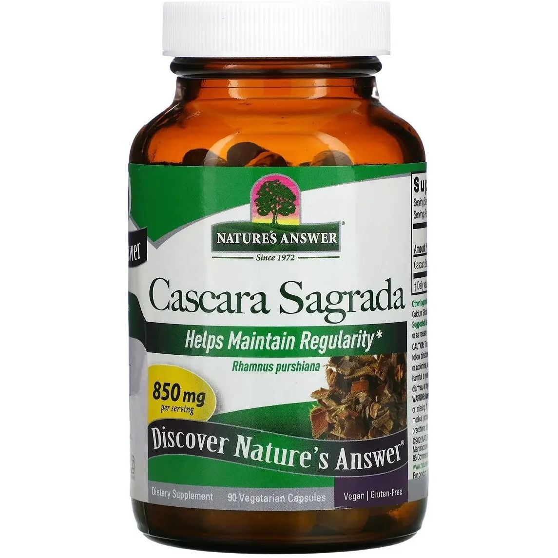 Каскара Саграда Nature's Answer Cascara Sagrada 850 мг 90 вегетарианских капсул - фото 1