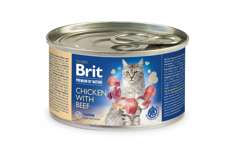 Влажный корм для котов Brit Premium by Nature Chicken with Beef, курица с говядиной, 200 г - фото 1