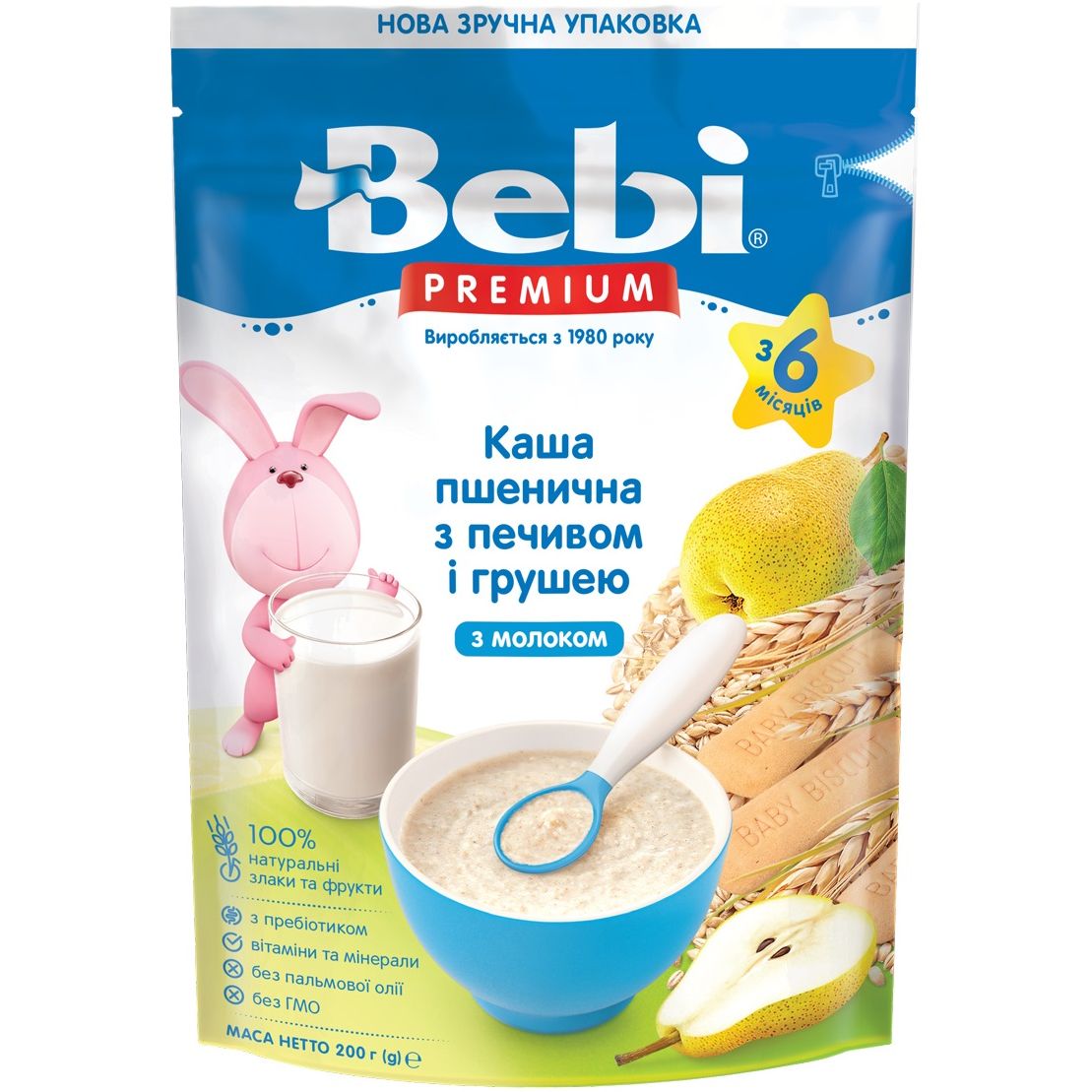 Молочная каша Bebi Premium Пшеничная с печеньем и грушей 200 г (1105074) - фото 1