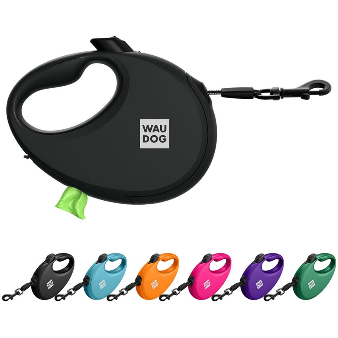 Повідець-рулетка для собак Waudog R-leash з контейнером для пакетів, світловідбивна стрічка, L до 40 кг, 5 м чорний - фото 7