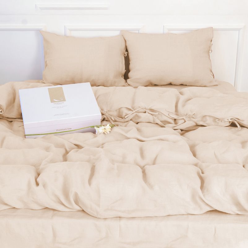 Комплект постельного белья MirSon Natural Linen Amalia лен семейный оранжево-розовый (2200008248758) - фото 4