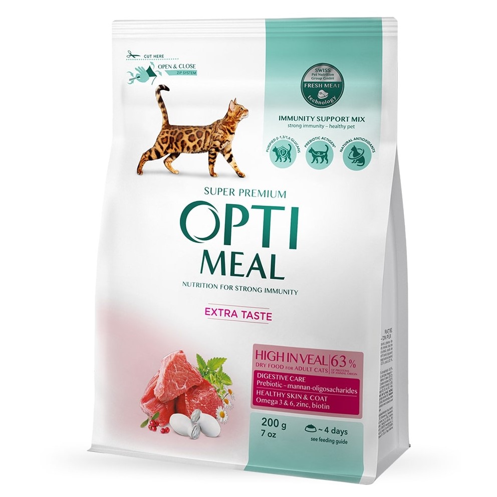 Сухой корм для взрослых кошек Optimeal, с высоким содержанием телятины, 0,2 кг (B1890201) - фото 1