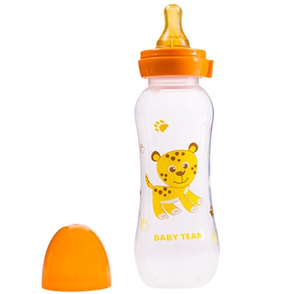 Пляшечка з латексною соскою Baby Team, 250 мл, помаранчевий (1310) - фото 2