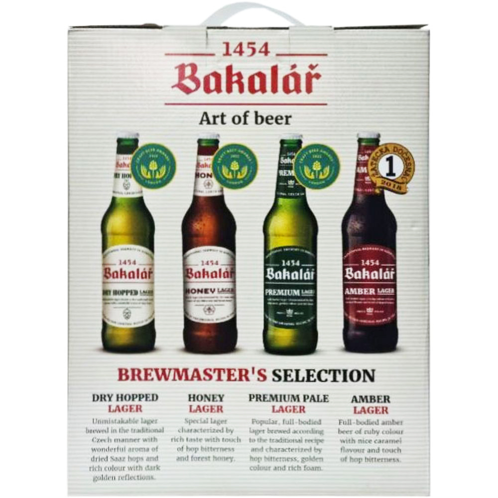 Набор: пиво Bakalar Honey lager 0.5+ Bakalar Dry hopped lager 0.5 л + Bakalar amber lager 0.5 л + Bakalar premium (2 шт. х 0.5 л = 1 л) + бокал 0.3 л - фото 2