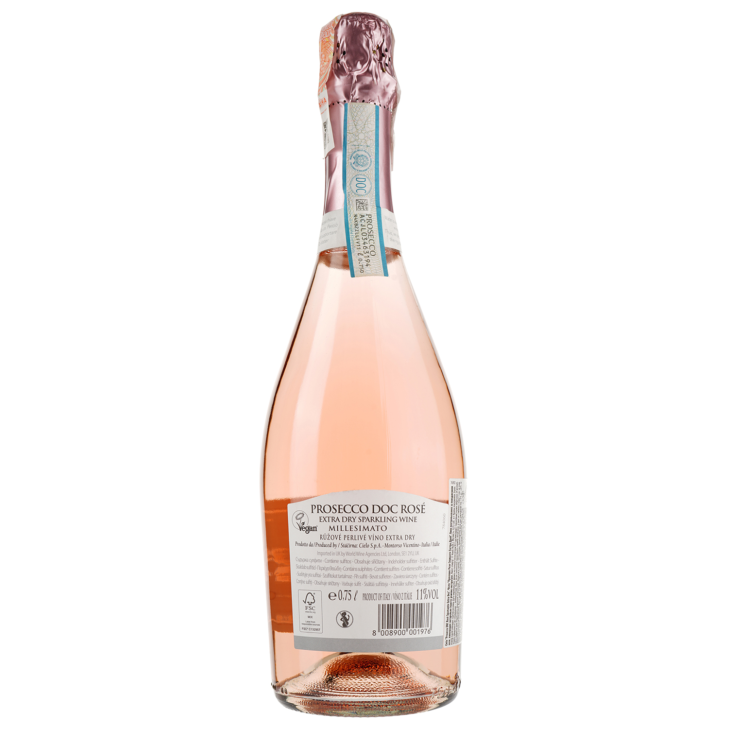 Вино ігристе Cielo e Terra Prosecco Rose Spumante Extra Dry DOC, рожеве, екстрасухе, 11%, 0,75 л - фото 2