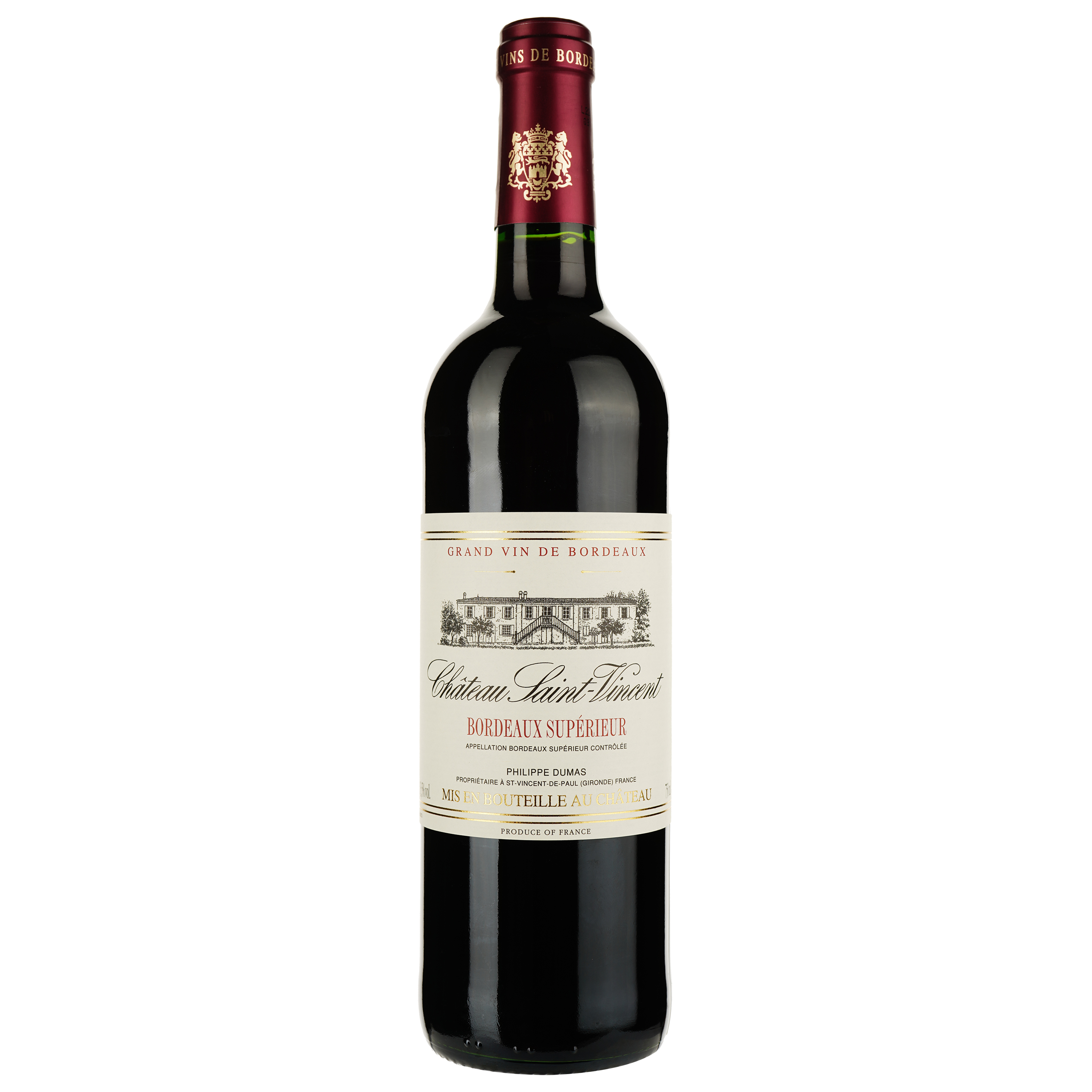 Вино Chateau Saint-Vincent Bordeaux Superieur, червоне, сухе, 0,75 л, 13% (553321) - фото 1