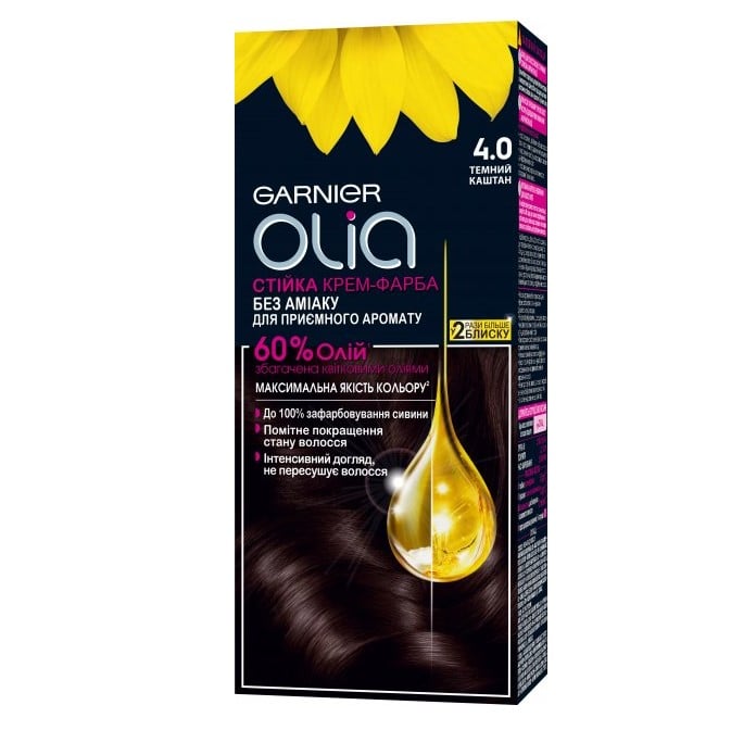 Фарба для волосся Garnier Olia, відтінок 4.0 (чорний каштан), 112 мл (C6264400) - фото 1