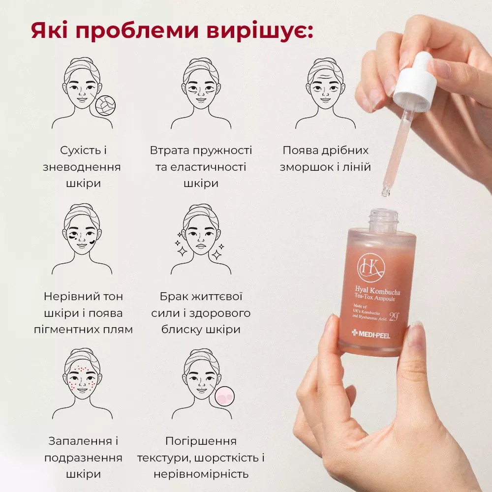 Сыворотка для лица Medi-Peel Hyal Kombucha Tea-Tox Ampoule восстановительная с 70% комбучи 50 мл - фото 5