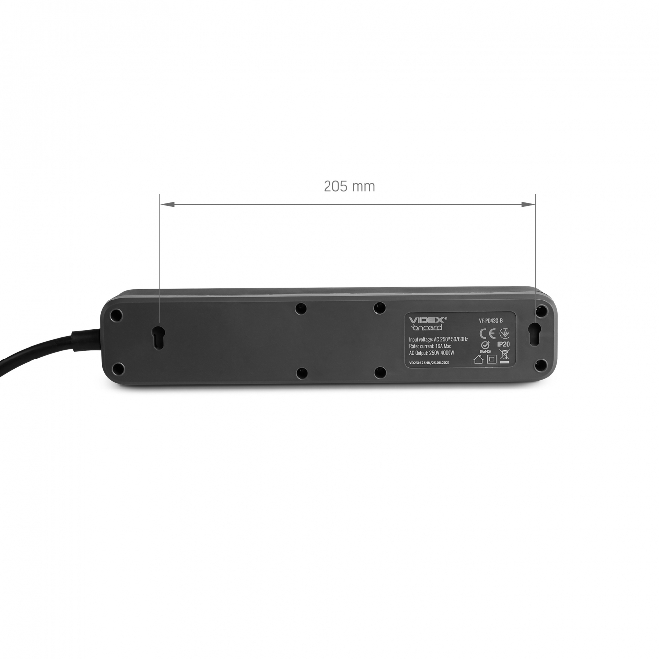 Удлинитель сетевой Videx Oncord с кнопкой с/из 4п 3 м 3x1.5 мм black (VF-PD43G-B) - фото 9