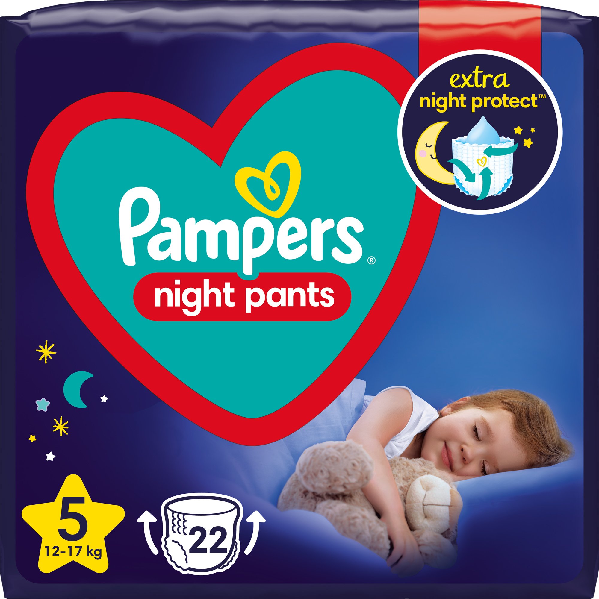 Підгузки-трусики нічні Pampers Night Pants Junior 5 (12-17 кг), 22 шт. - фото 1