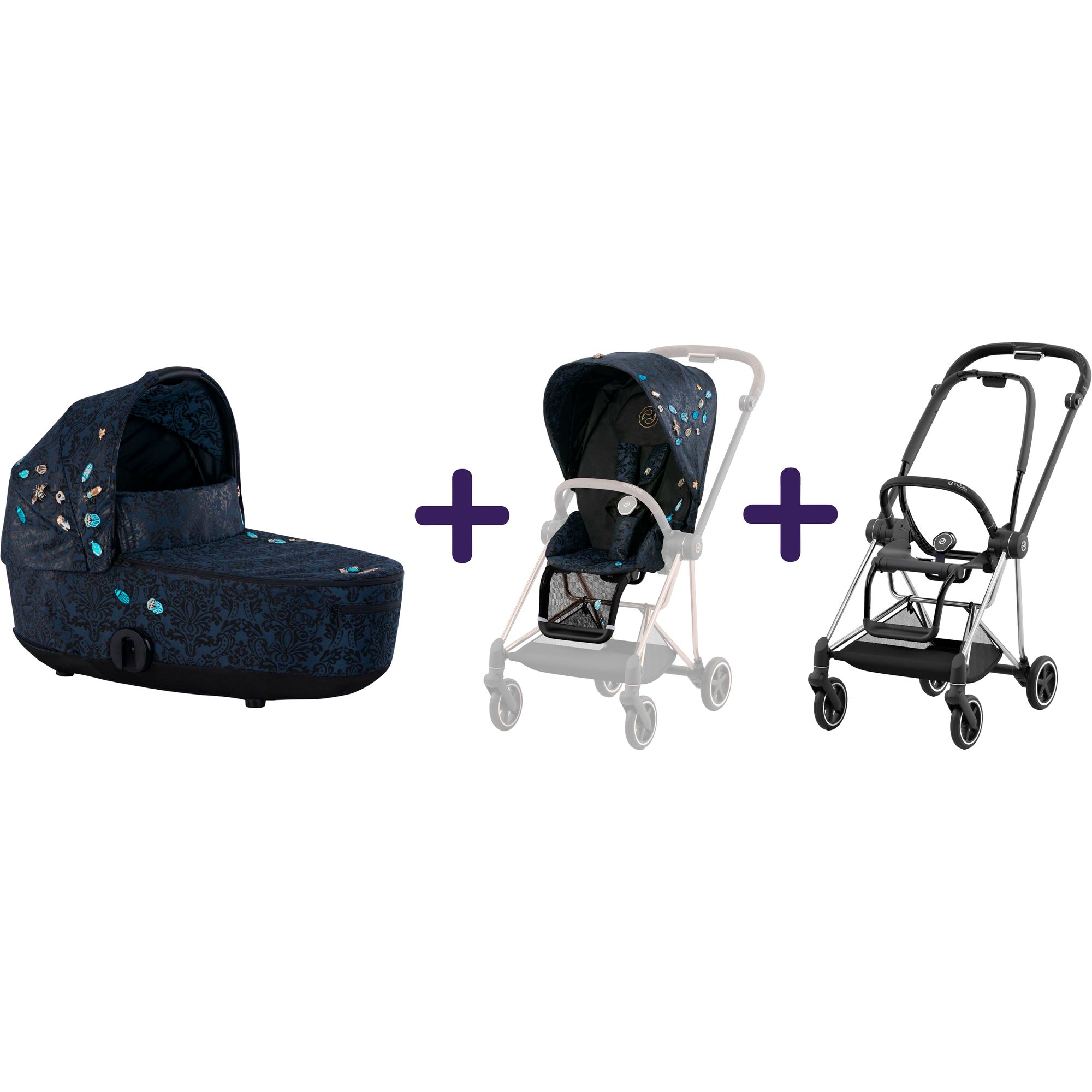 Люлька Cybex Mios Lux R Jewels of Nature + Текстиль для прогулочного блока Cybex Mios Jewels of Nature + Шасси для коляски Cybex Mios LS RBA Chrome Black - фото 1