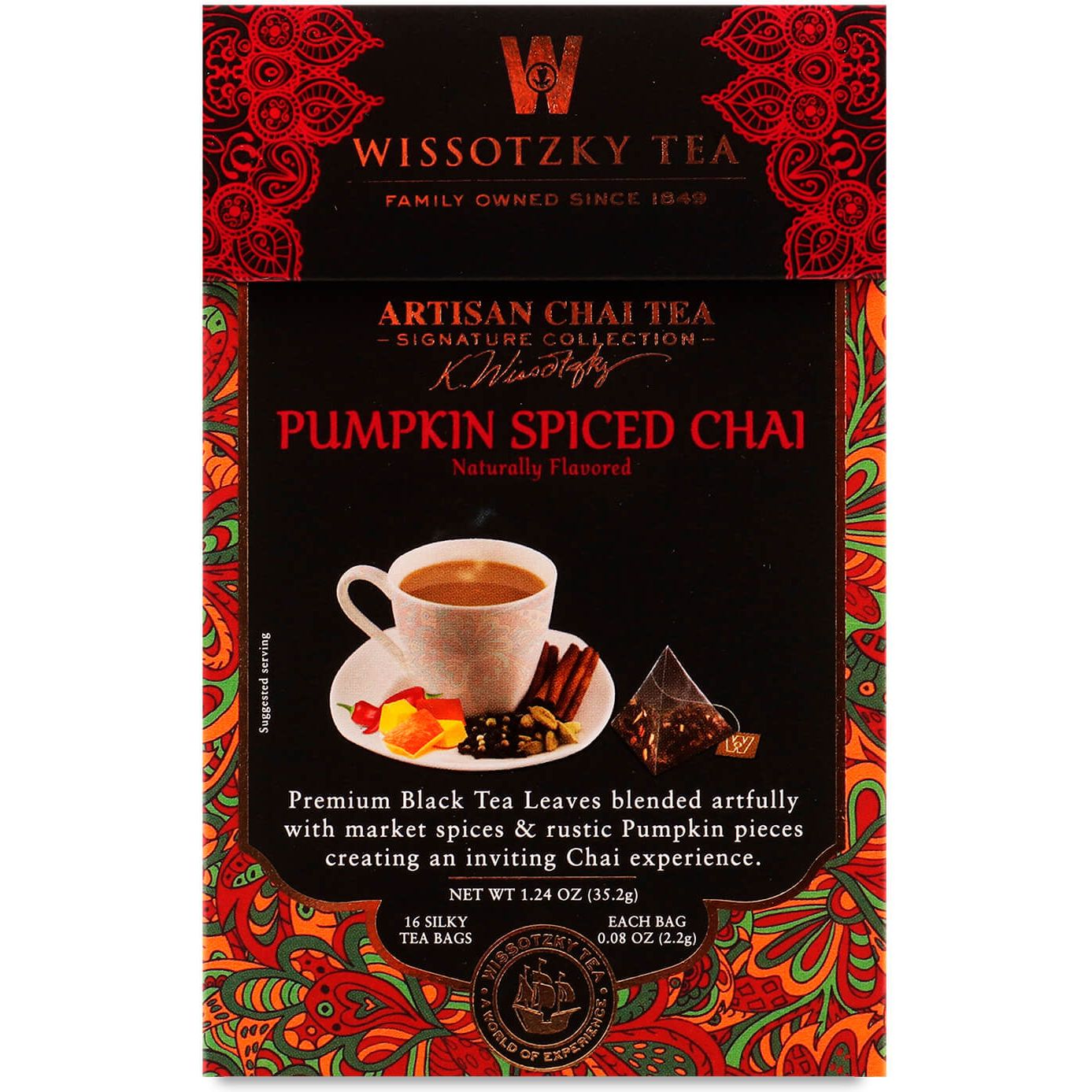 Чай черный Wissotzky Tea Spiced Chai с тыквой, 35,2 г (16 шт. по 2,2 г) (868351) - фото 1