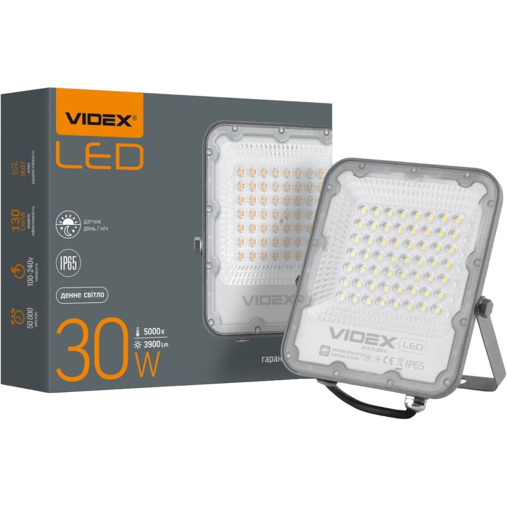 Прожектор Videx Premium LED F2 30W 5000K сенсорний день-ніч (VL-F2-305G-N) - фото 1