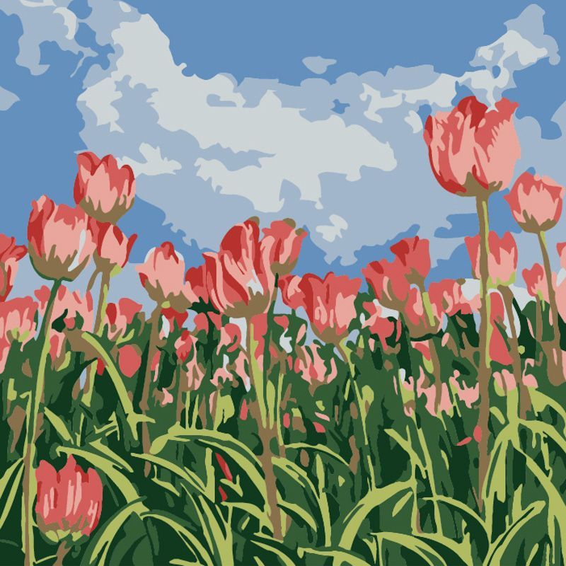 Набор для росписи по номерам Strateg Поле тюльпанов 20х20 см (HH5181) - фото 1