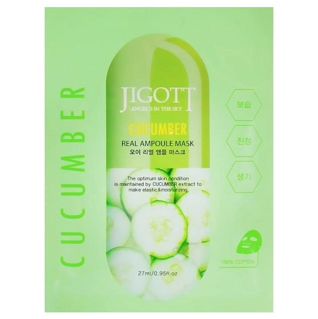 Тканинна маска для обличчя Jigott Cucumber Real Ampoule Mask Огірок, 27 мл - фото 1