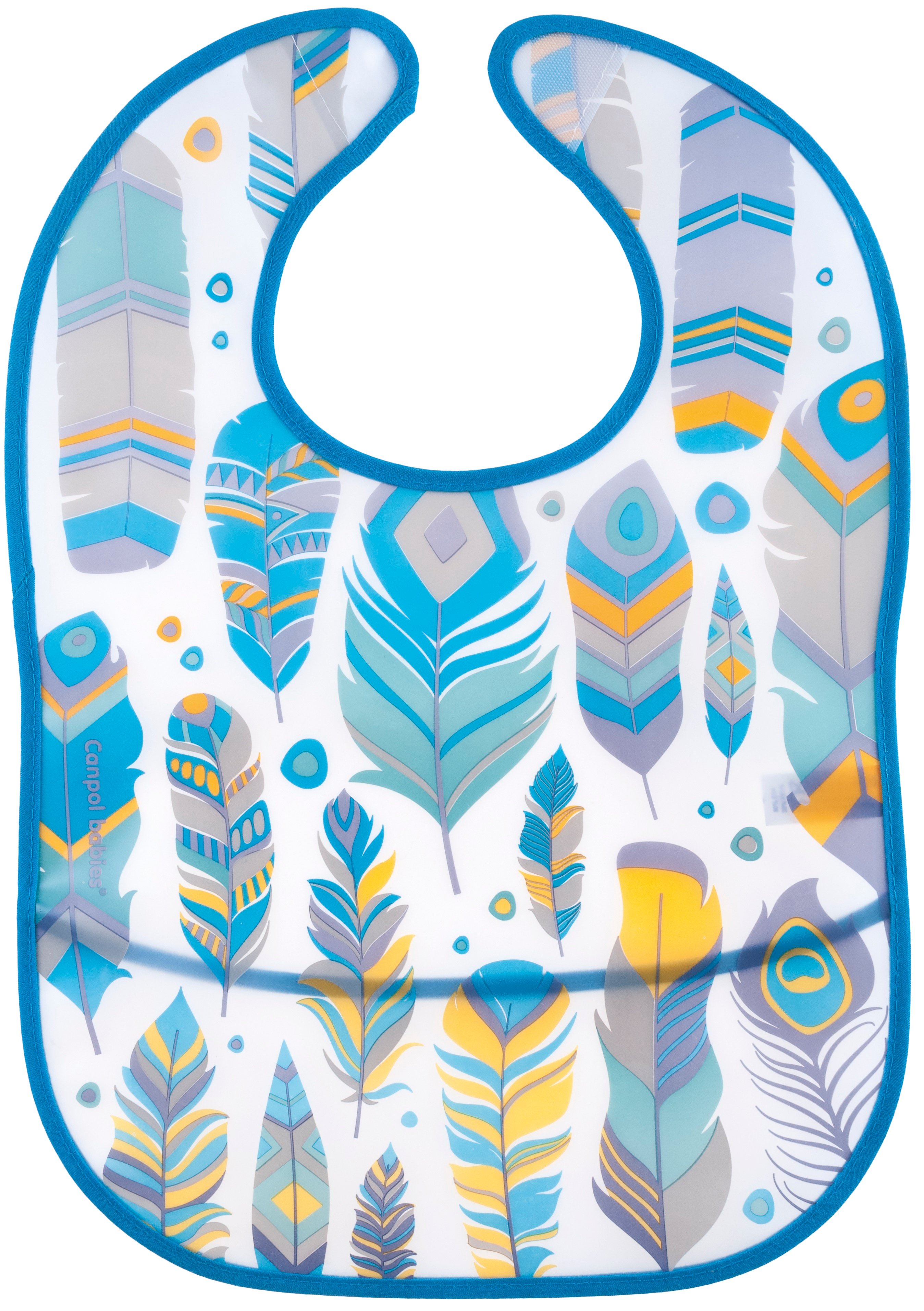 Пластиковий нагрудник з кишенею Canpol Babies Hello Little Пір'ячко, блакитний (9/234_tur) - фото 1