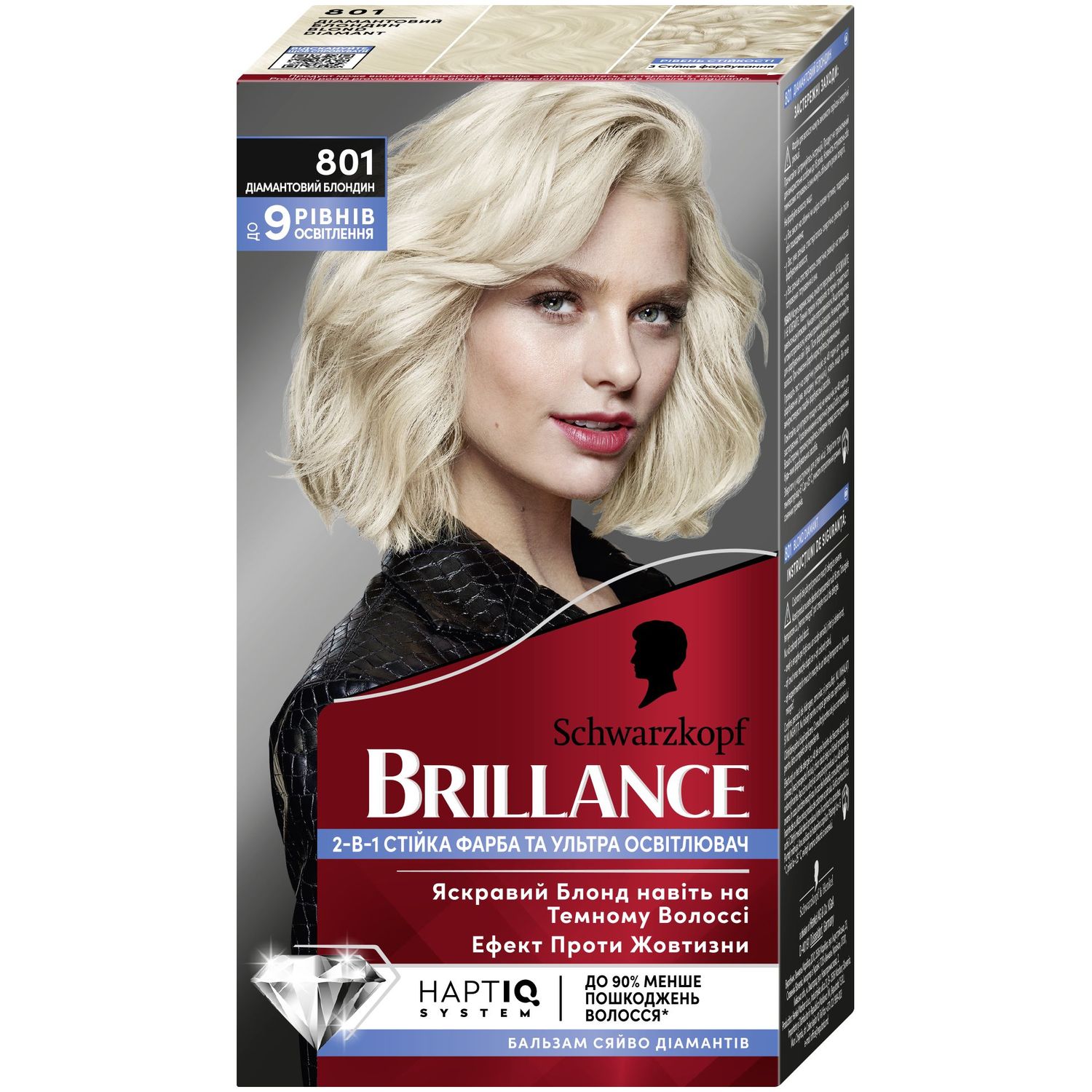 Стойкая крем-краска для волос Schwarzkopf Brillance 801 Бриллиантовый блондин, 142.5 мл - фото 1
