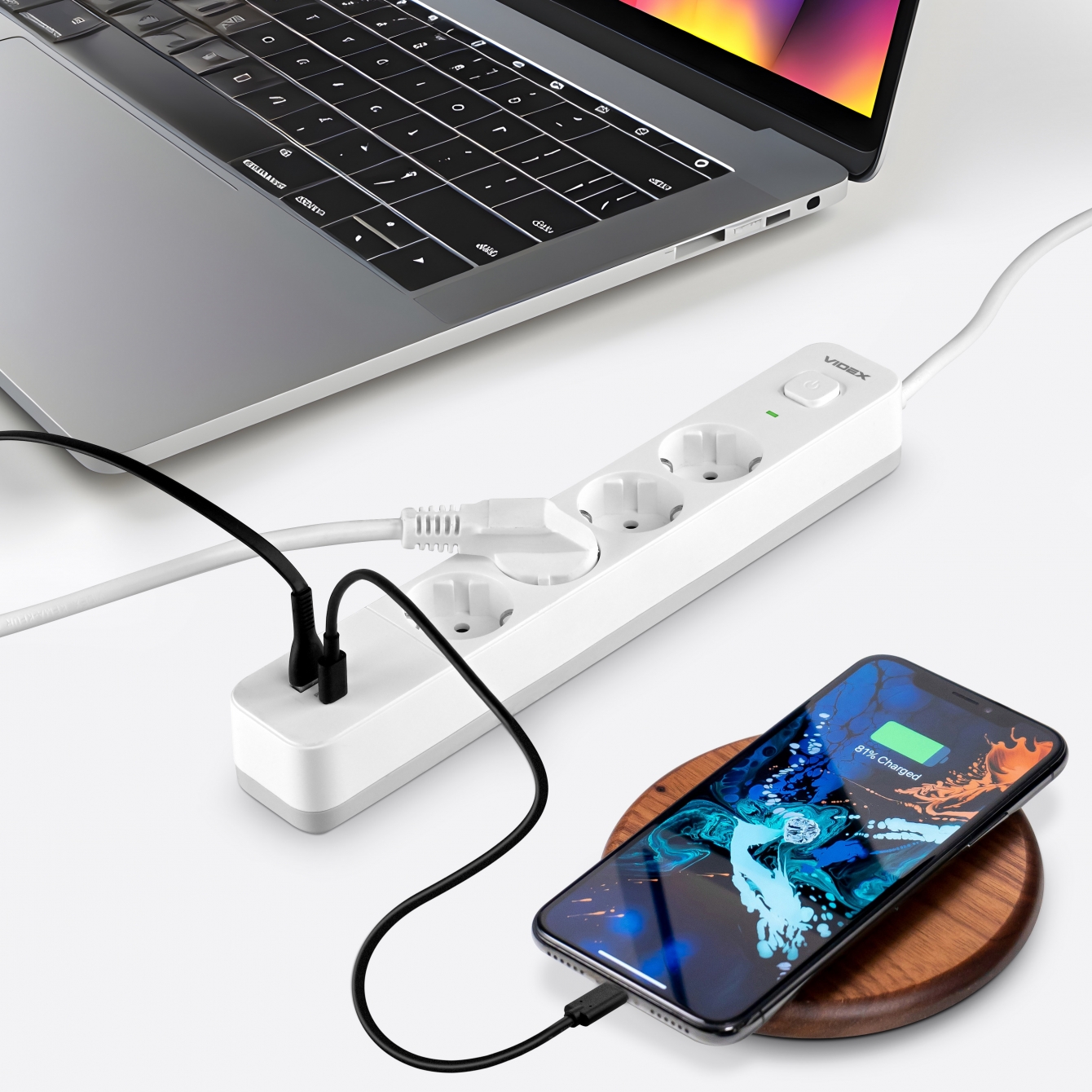 Сетевой удлинитель Videx Oncord с кнопкой USB(QC3.0) + USB-C(PD20W) белый 3 м (VF-PD43G1QC1PD-W) - фото 9