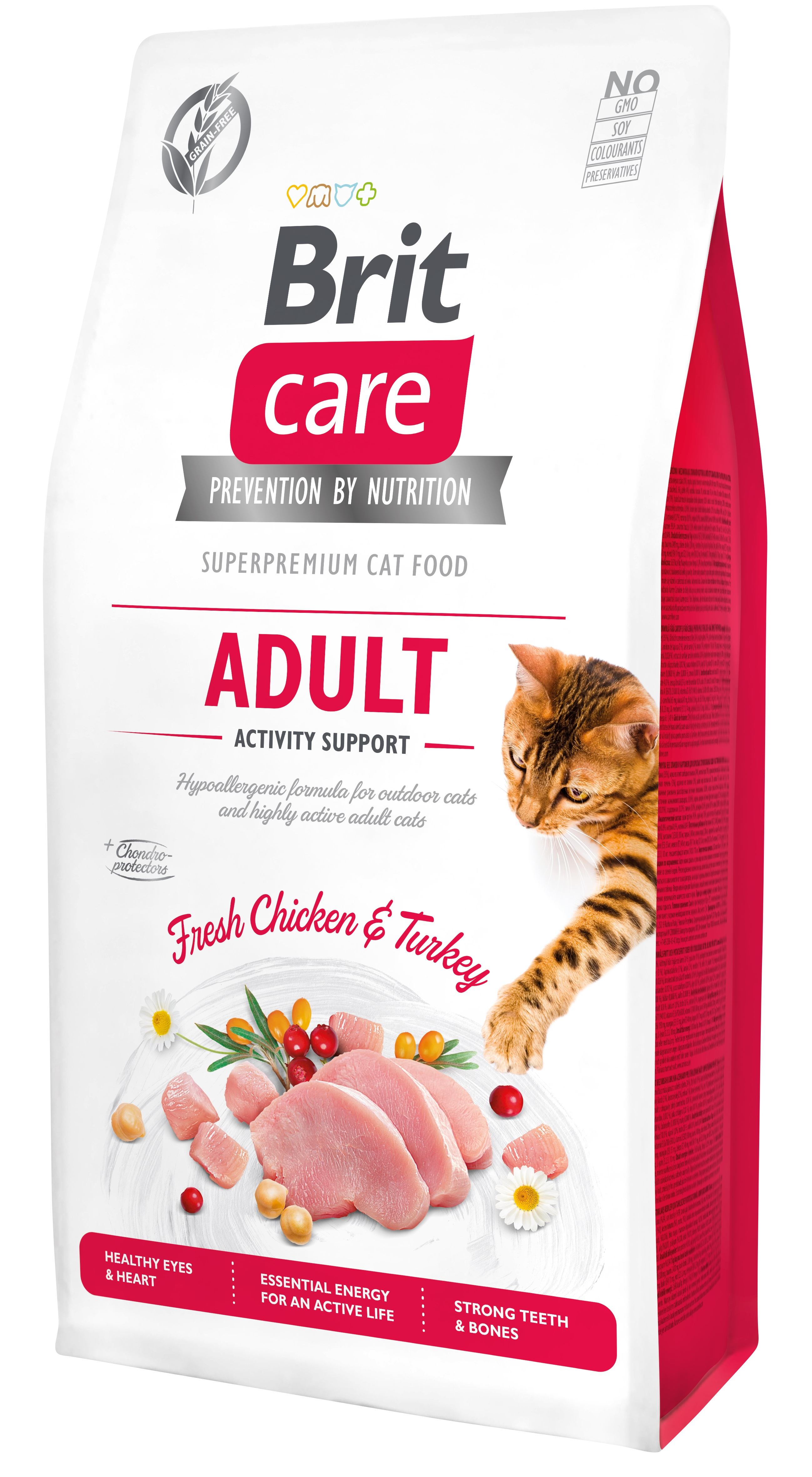 Беззерновий сухий корм для вуличних та активних котів Brit Care Cat GF Adult Activity Support, зі свіжою куркою та індичкою, 7 кг - фото 1