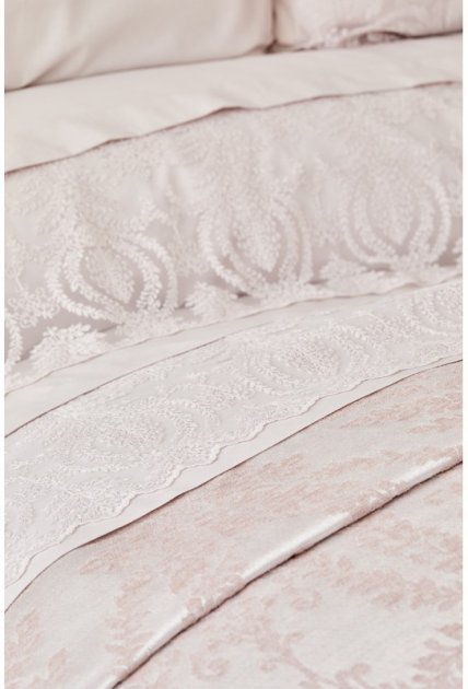 Набор постельное белье с покрывалом пике Karaca Home Carla pudra, евро, светло-розовый, 7 предметов (svt-2000022225663) - фото 3