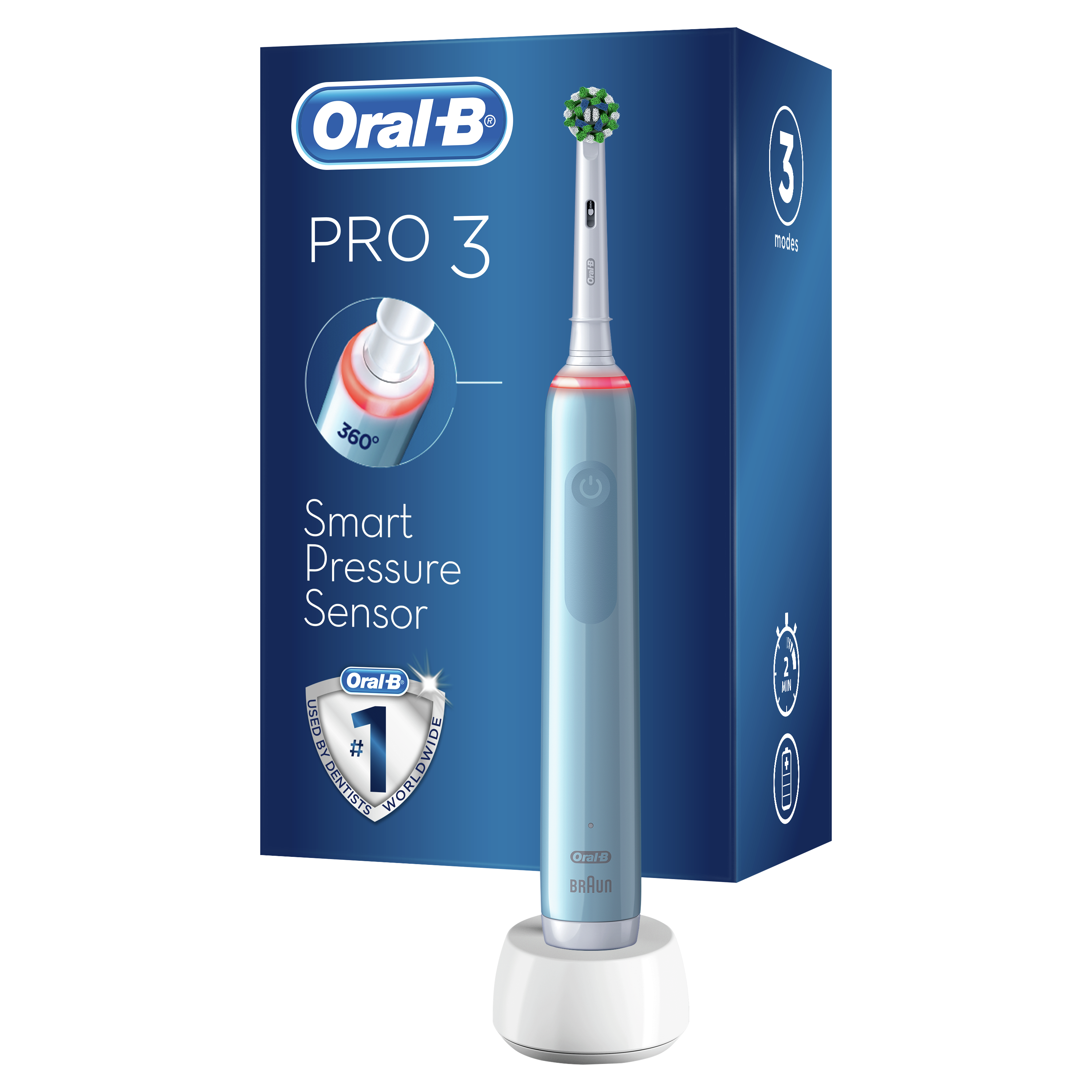 Электрическая зубная щётка Oral-B Pro 3 3000 СrossAсtion, синяя - фото 1