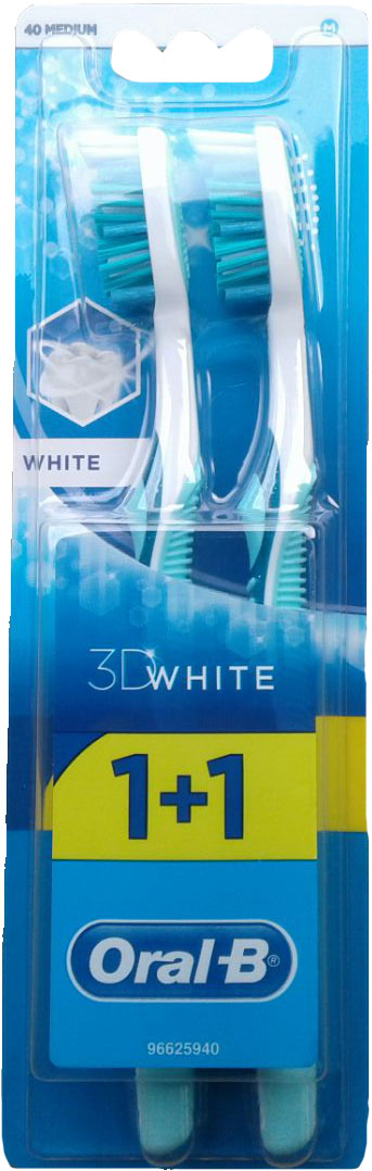 Зубна щітка Oral-B 3D White Відбілювання, середня, бірюзова, 2 шт. - фото 1