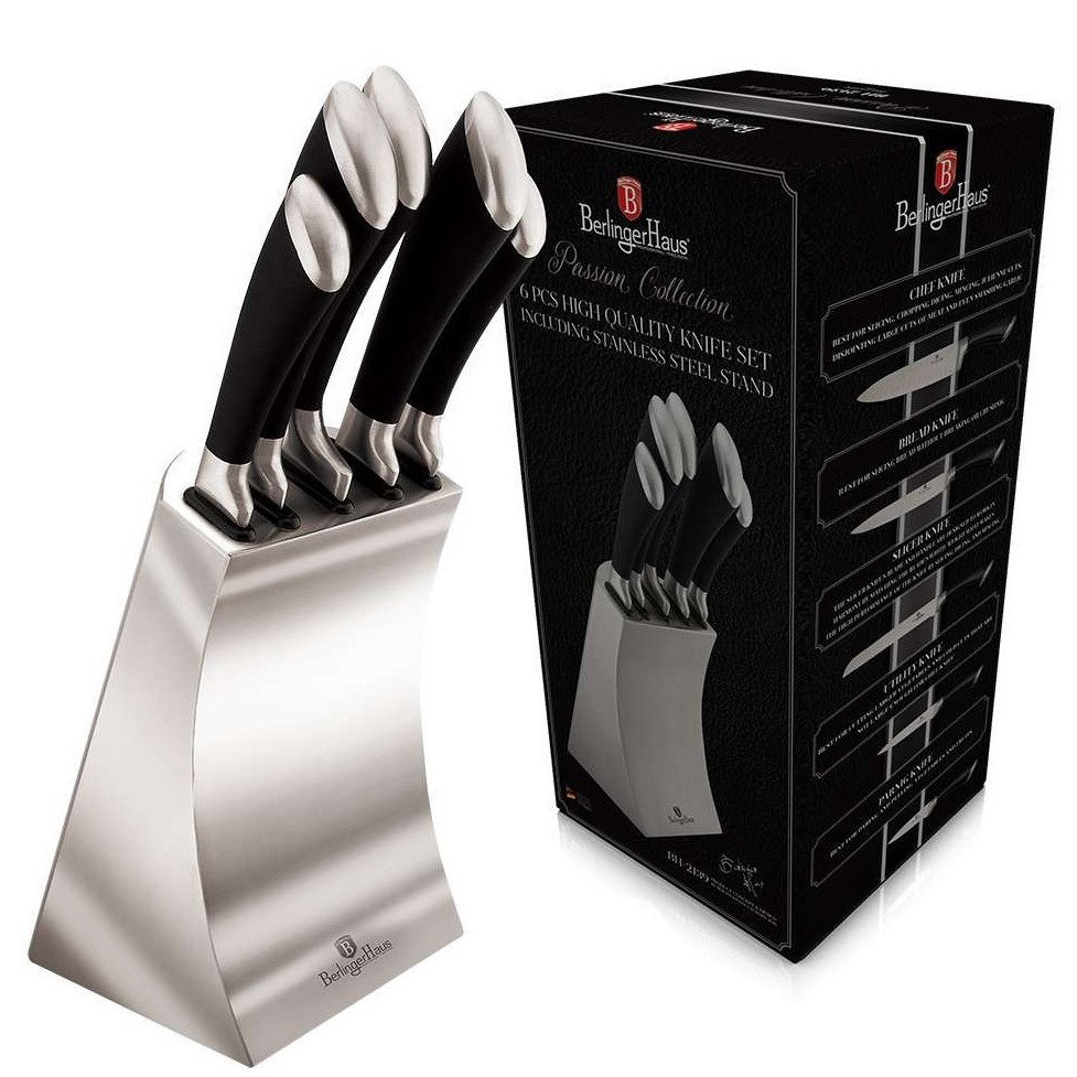 Набор ножей Berlinger Haus Stainless steel, 6 предметов, серебристый с черным (BH 2139) - фото 2