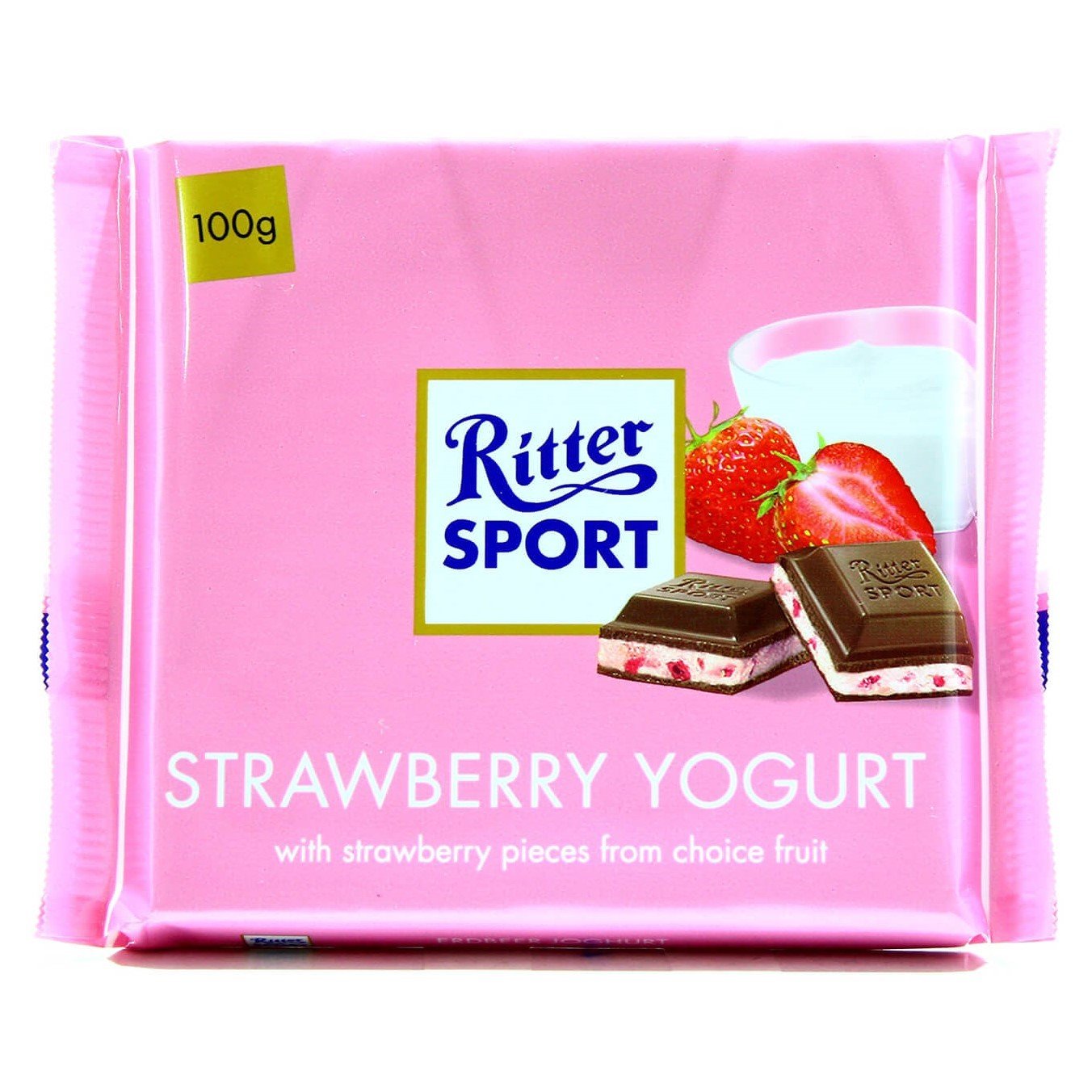 Шоколад молочний Ritter Sport із начинкою йогурт-полуниця, 100 г (593195) - фото 1