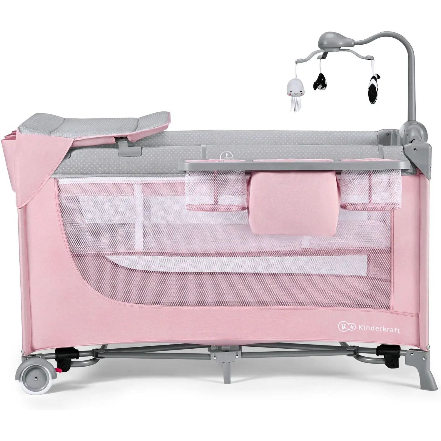 Кровать-манеж с пеленатором Kinderkraft Leody розовая (00-00304811) - фото 3