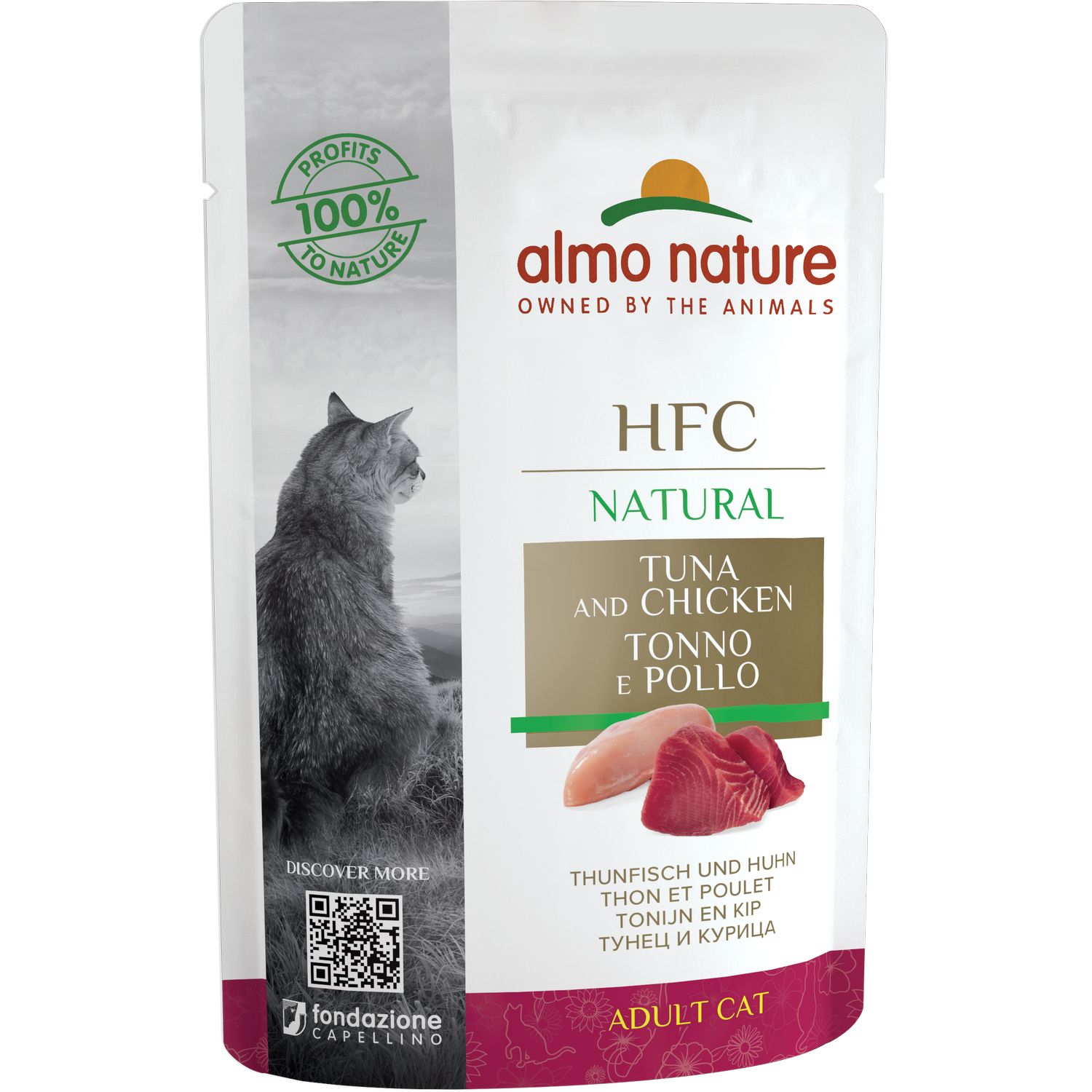 Вологий корм для котів Almo Nature HFC Cat Natural тунець і курка, 55 г - фото 1