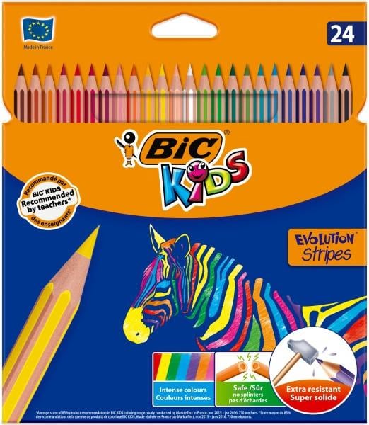 Карандаши цветные BIC Kids Evolution Strips, 24 цвета (950525) - фото 1