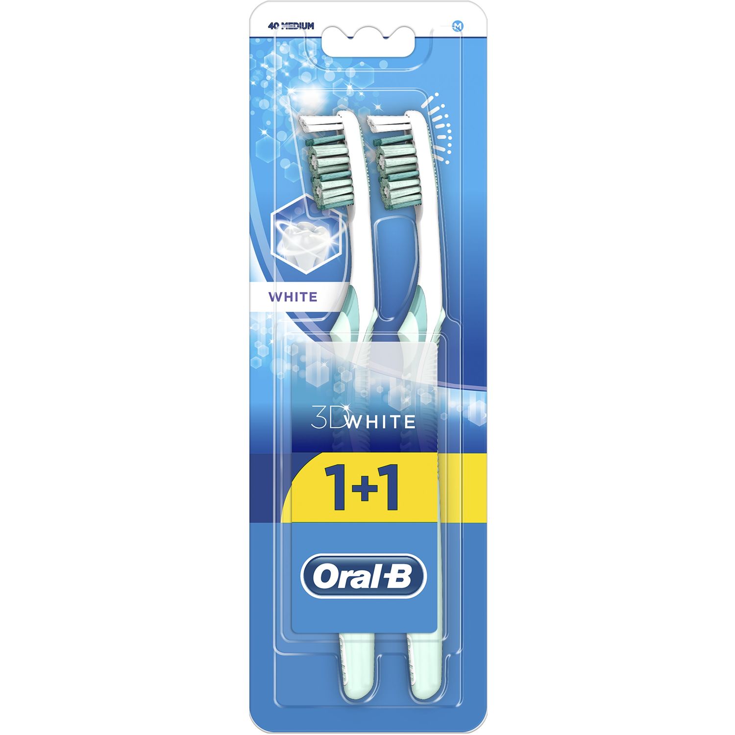 Зубная щетка Oral-B 3D White Отбеливание, средняя, голубой, 2 шт. - фото 1