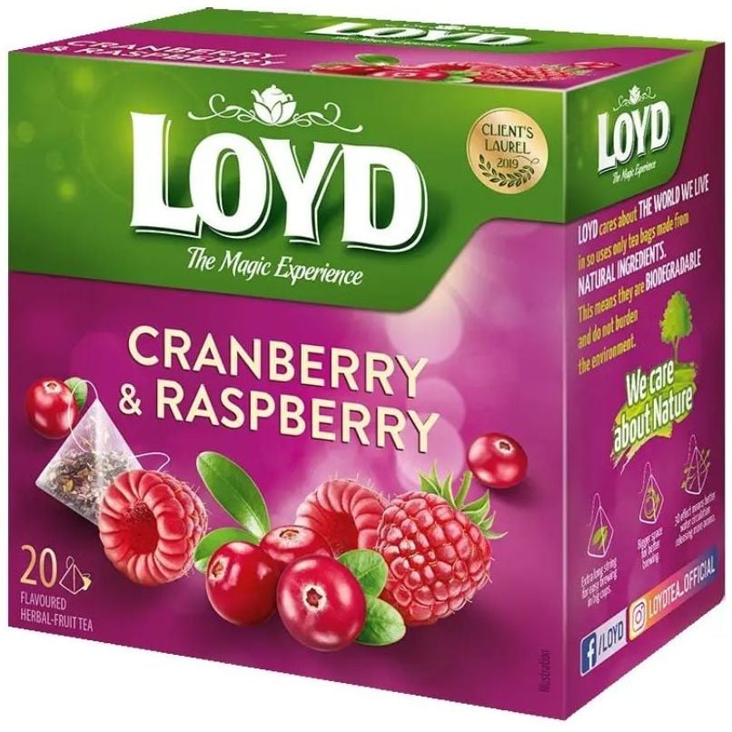 Чай фруктовий Loyd Cranberry&Raspberry Журавлина та малина, в пірамідках, 40 г - фото 1