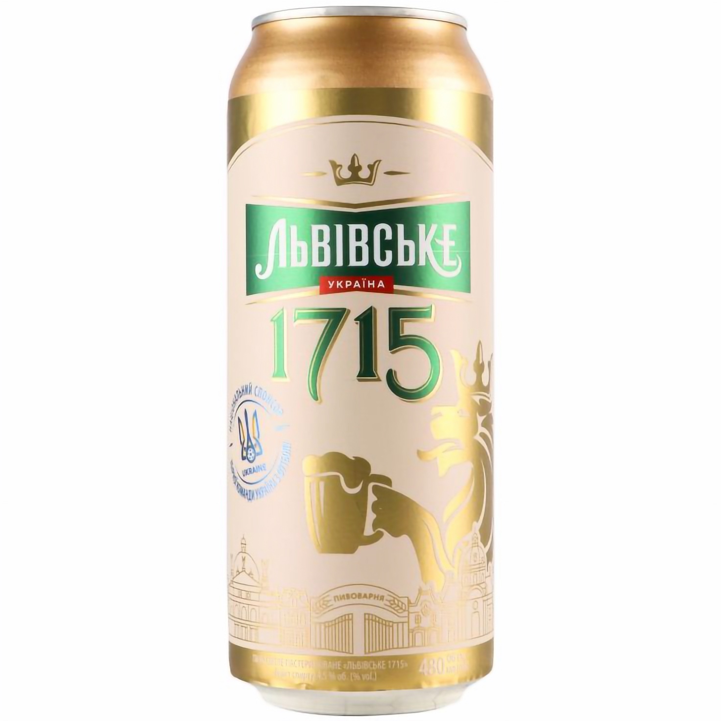 Пиво Львівське 1715, светлое, 4,5%, ж/б, 0,48 л (320363) - фото 1