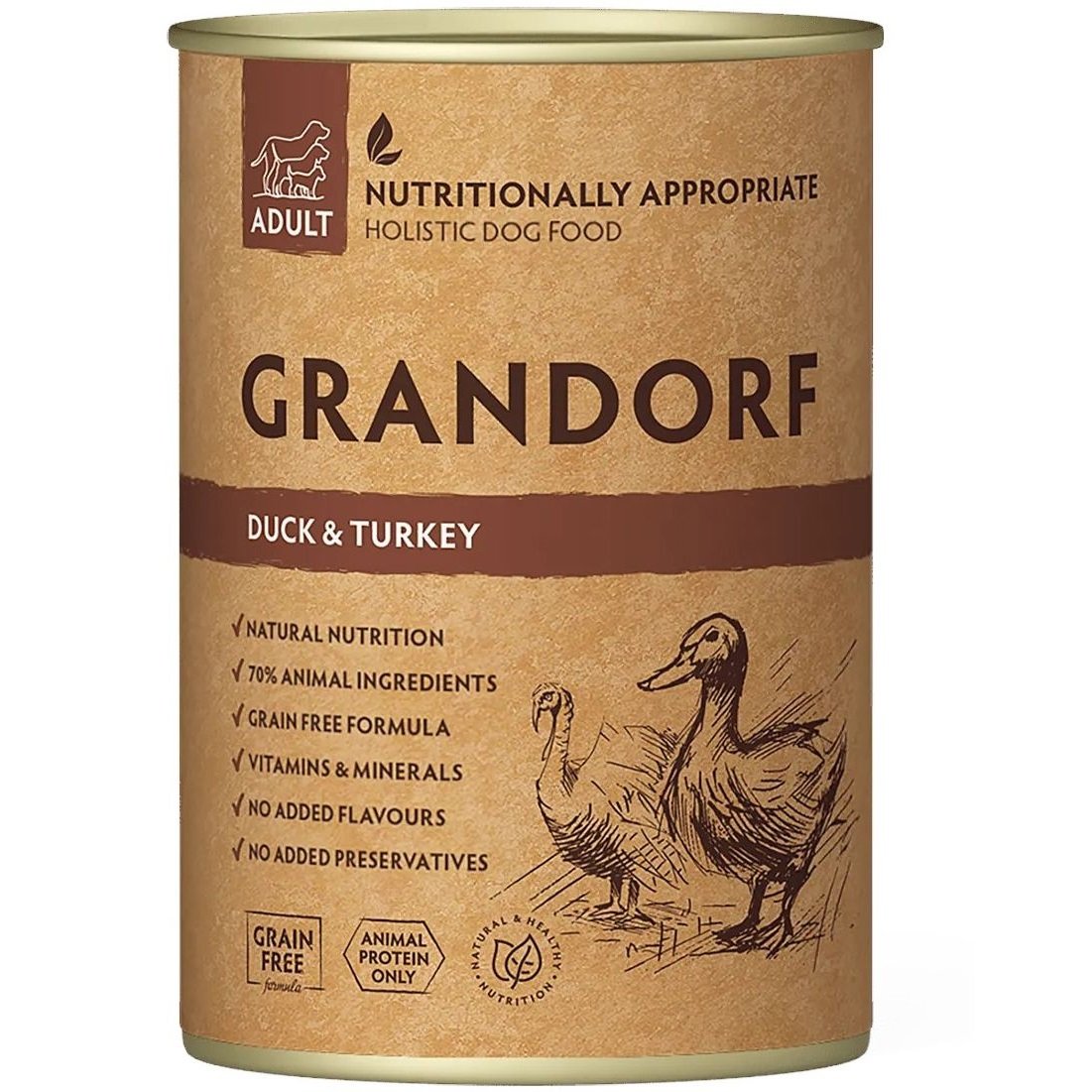 Влажный корм для взрослых собак Grandorf Duck & Turkey с уткой и индейкой 400 г - фото 1