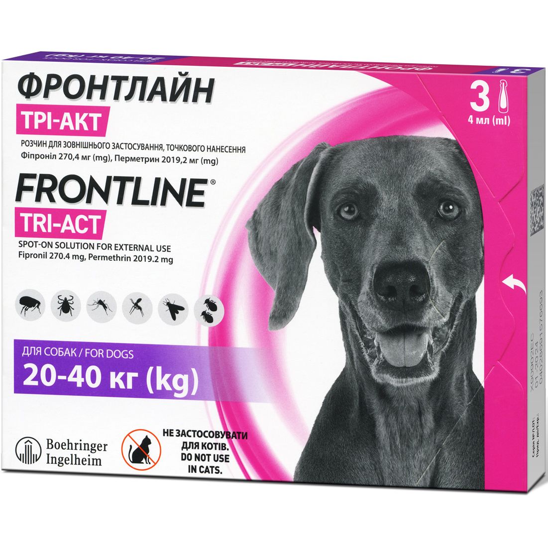 Капли Boehringer Ingelheim Frontline Tri-Act от блох и клещей для собак 20-40 кг 12 мл (3 шт. х 4 мл) (159914) - фото 2