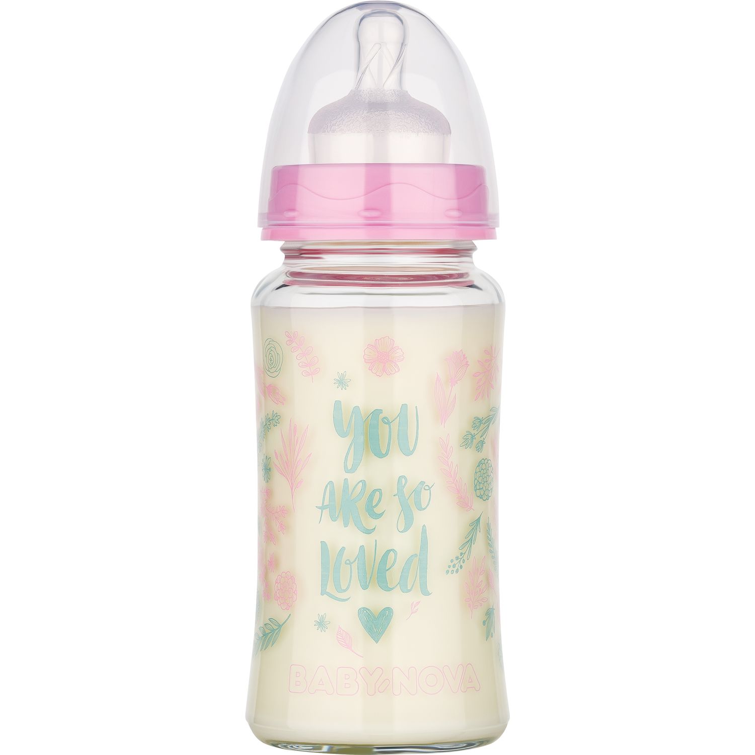 Бутылка стеклянная Baby-Nova Декор 230 мл розовая (3966385) - фото 1