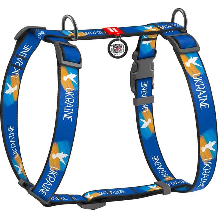 Шлея для собак Waudog Nylon Флаг, H-образная, анатомическая, L (50-90х60-100х2,5 см), голубой (5160-0229) - фото 1