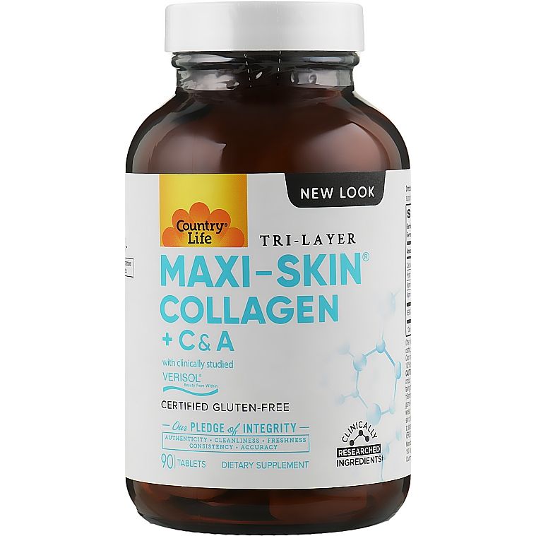 Натуральна добавка Country Life Maxi-Skin Collagen+ C&A 90 таблеток - фото 2