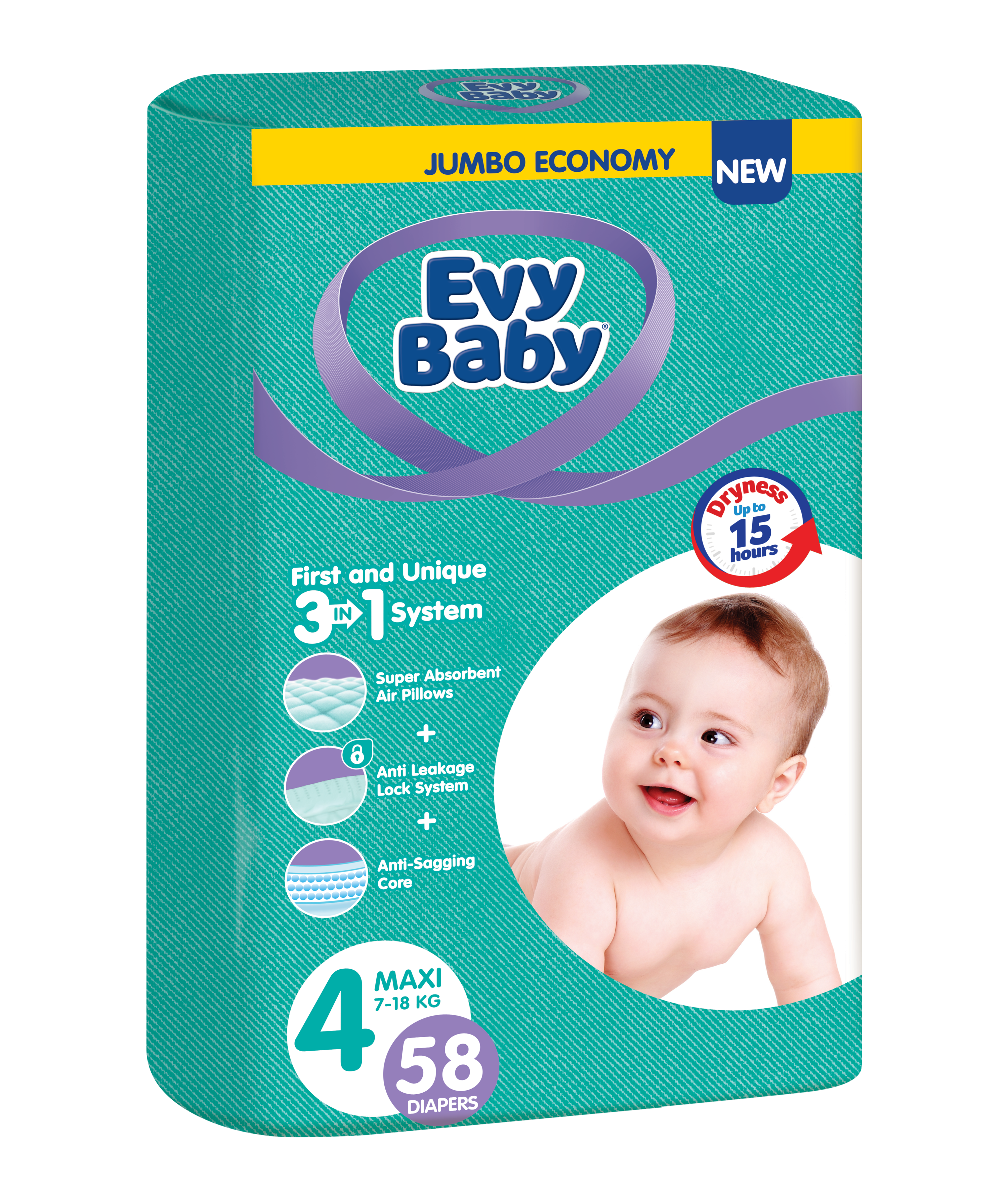 Подгузники Evy Baby 4 (7-18 кг), 58 шт. - фото 1