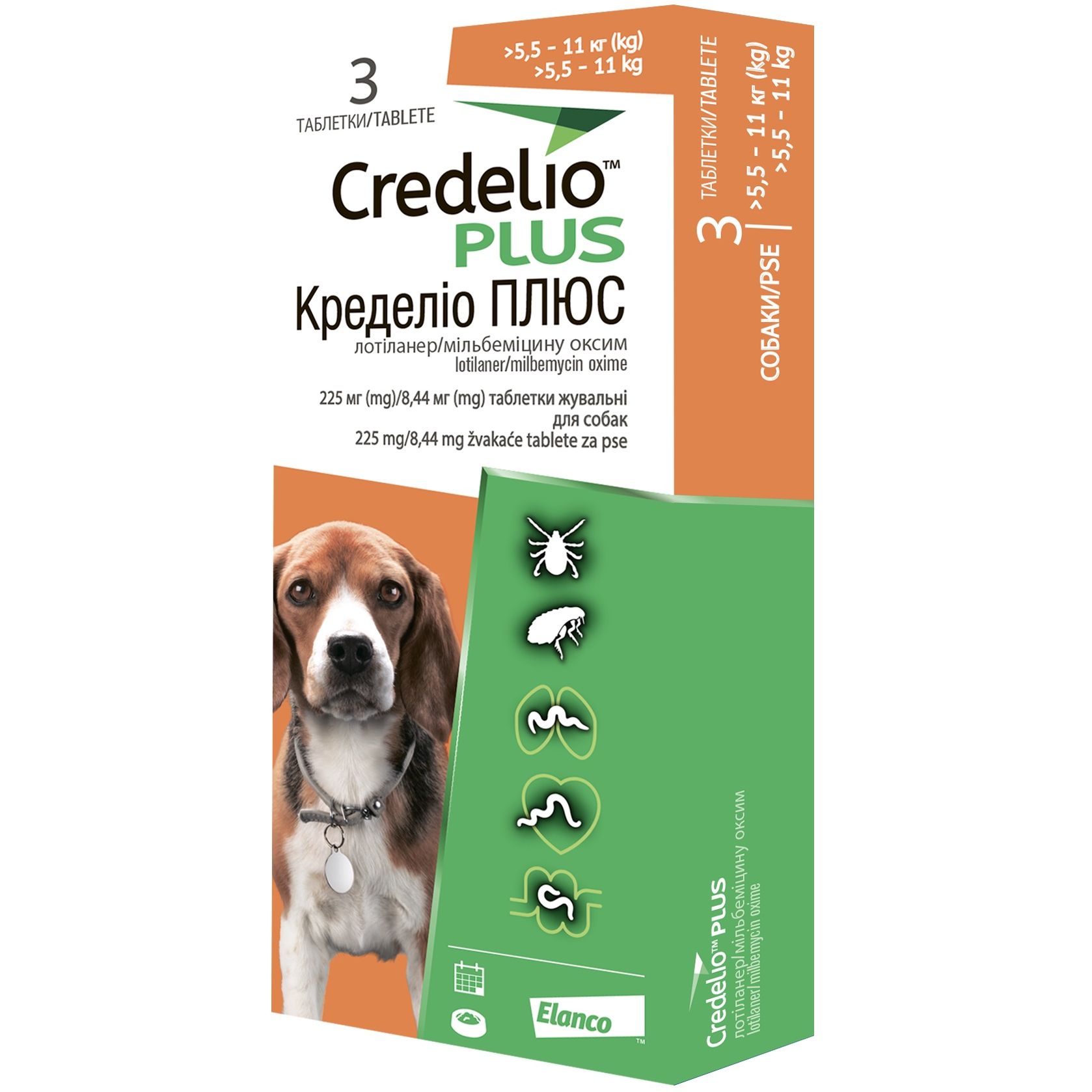 Противопаразитарные таблетки для собак Credelio Plus от блох, клещей и гельминтов 5.5-11 кг 3 шт. - фото 1