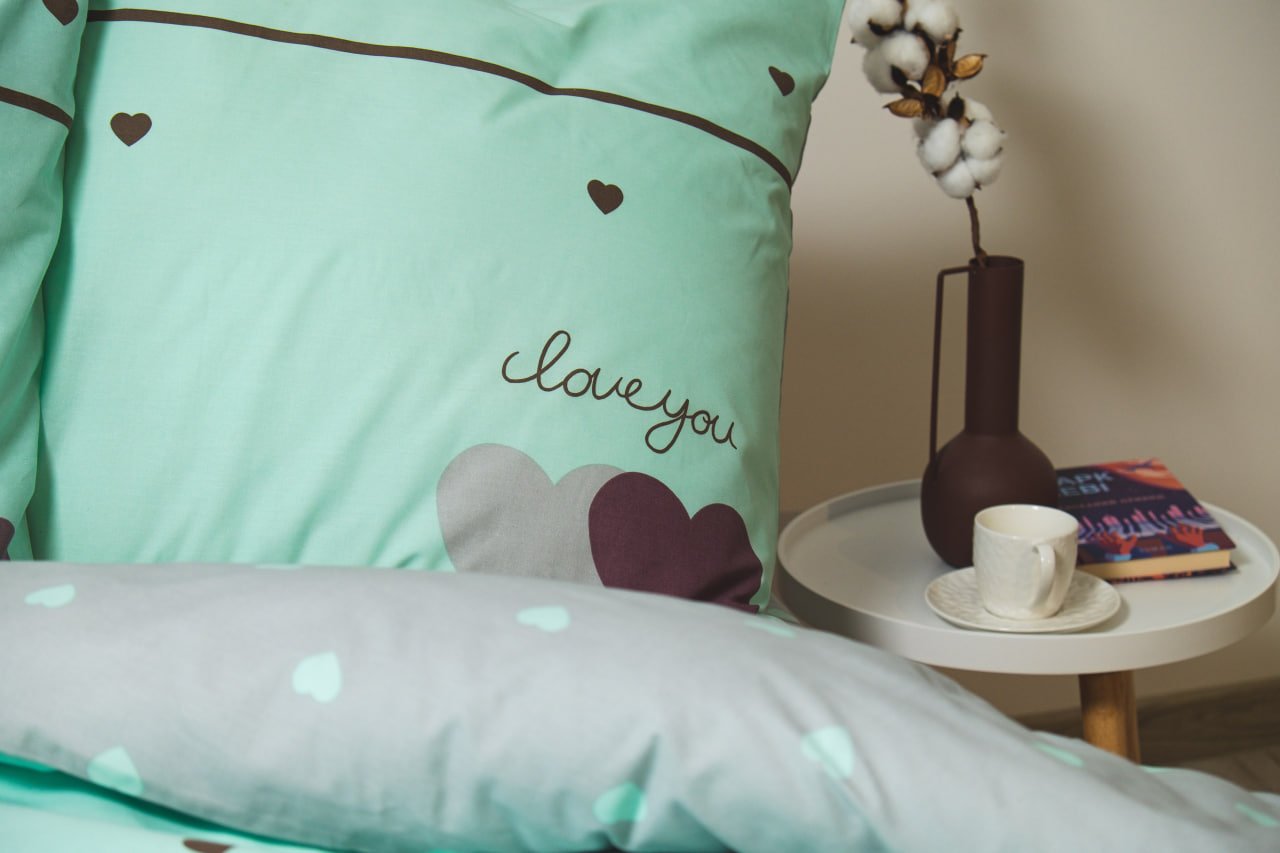 Комплект постельного белья ТЕП Happy Sleep Mint&Grey Hearts двуспальный серый c мятным (2-03795_24946) - фото 4