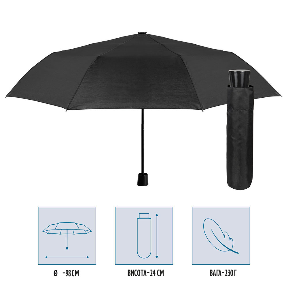 Зонтик Perletti Ombrelli складной механический черный (96005-01) - фото 3