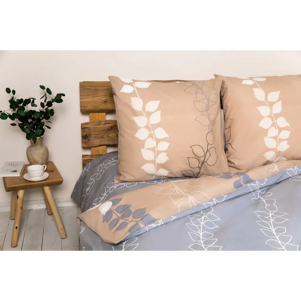 Комплект постельного белья ТЕП Soft dreams Grey Leaf евро светло-серый c бежевым (2-03859_25850) - фото 2