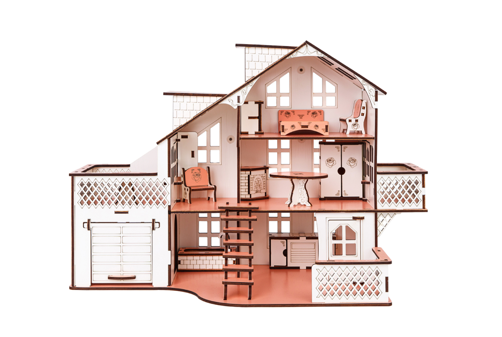 Кукольный дом GoodPlay, с гаражом и подсветкой, розовый (B011) - фото 3