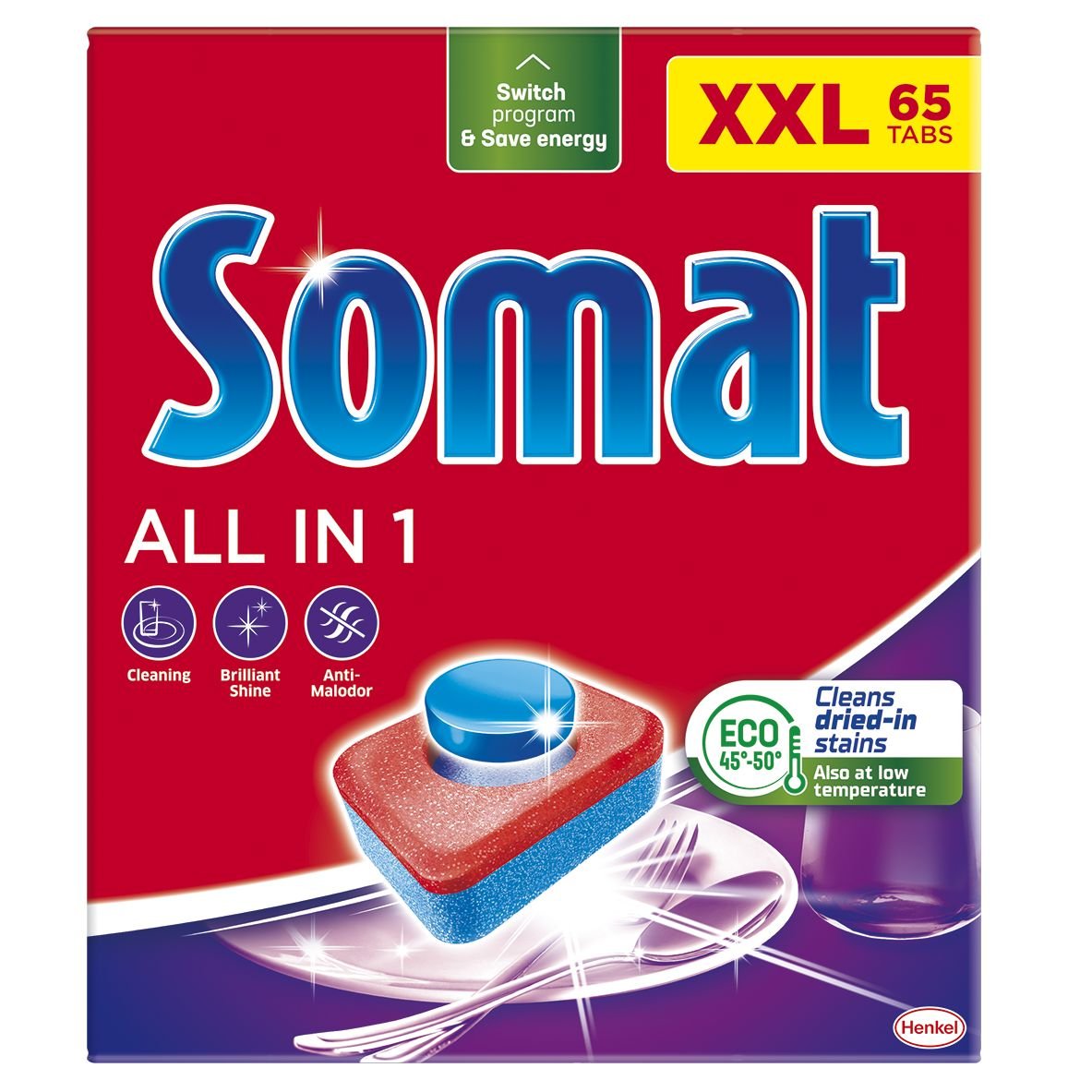 Таблетки для мытья посуды в посудомоечной машине Somat All in one, 65 таблеток - фото 1