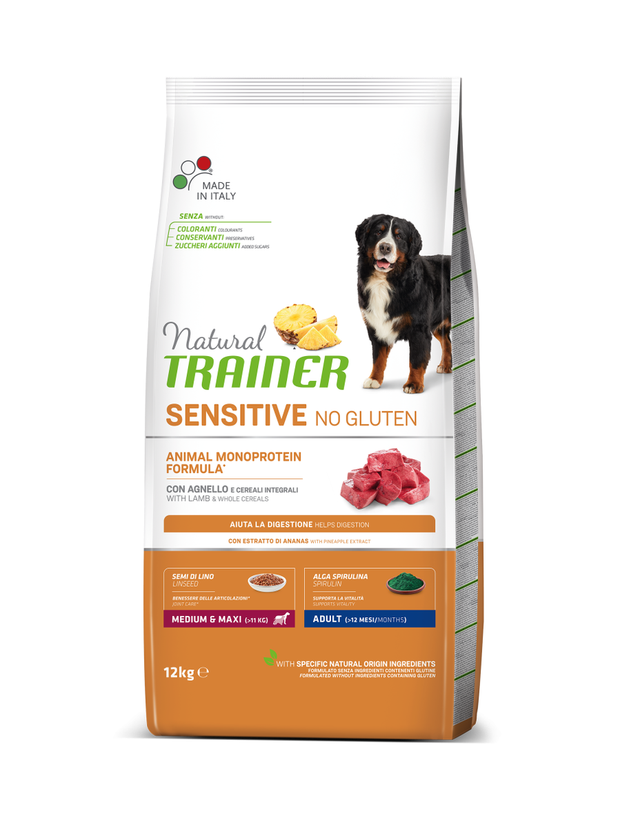 Монопротеїновий сухий корм для собак Natural Trainer Dog Sensitive Adult Medium&Maxi With Lamb, з ягням, 12 кг - фото 1