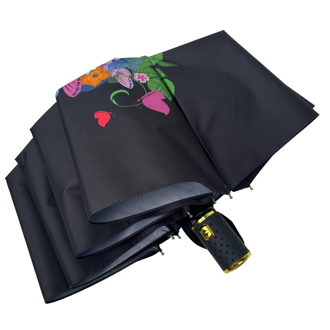 Женский складной зонтик полный автомат Rain 98 см черный - фото 8