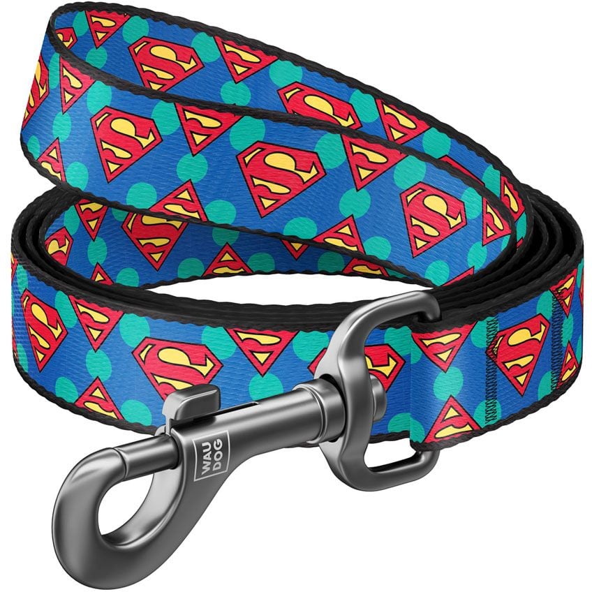 Повідець для собак Waudog Nylon Супермен Логотип, 122х1 см, різнокольоровий - фото 1